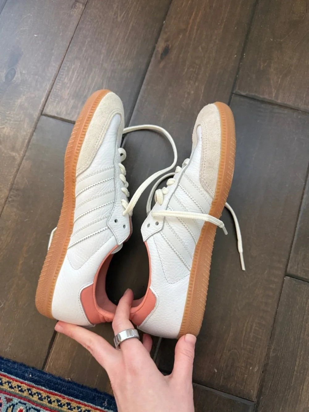 adidas Samba Leather Sneakers in White & Coral - Picture 3 of 6